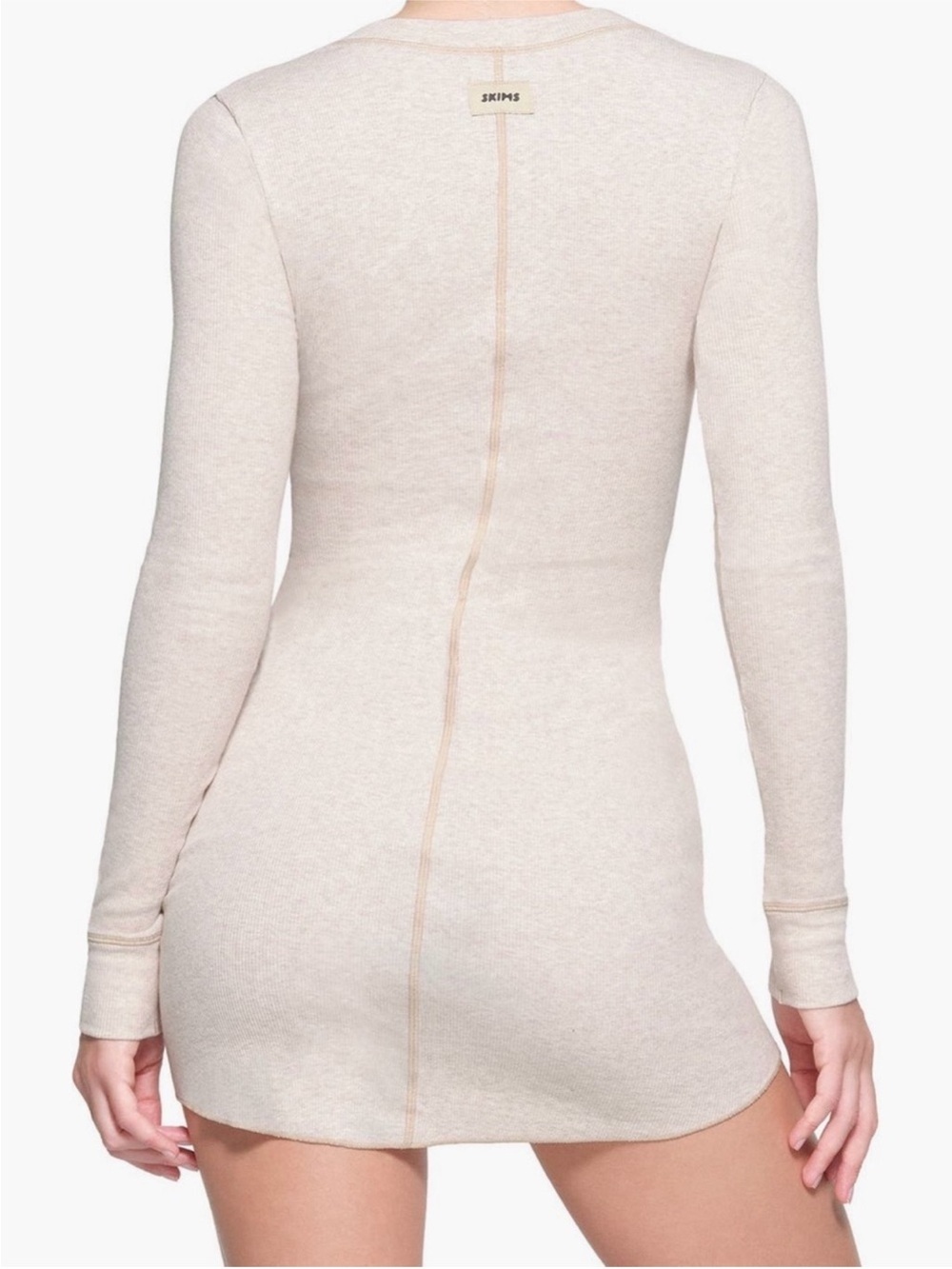 Skims Cotton Rib Henley Long Sleeve Mini Dress Oatmeal Size Large - Picture 2 of 7